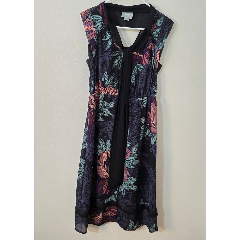 Anthropologie Maeve Dress Womens Small Floral Midi Tank Dress Black Pink Purple